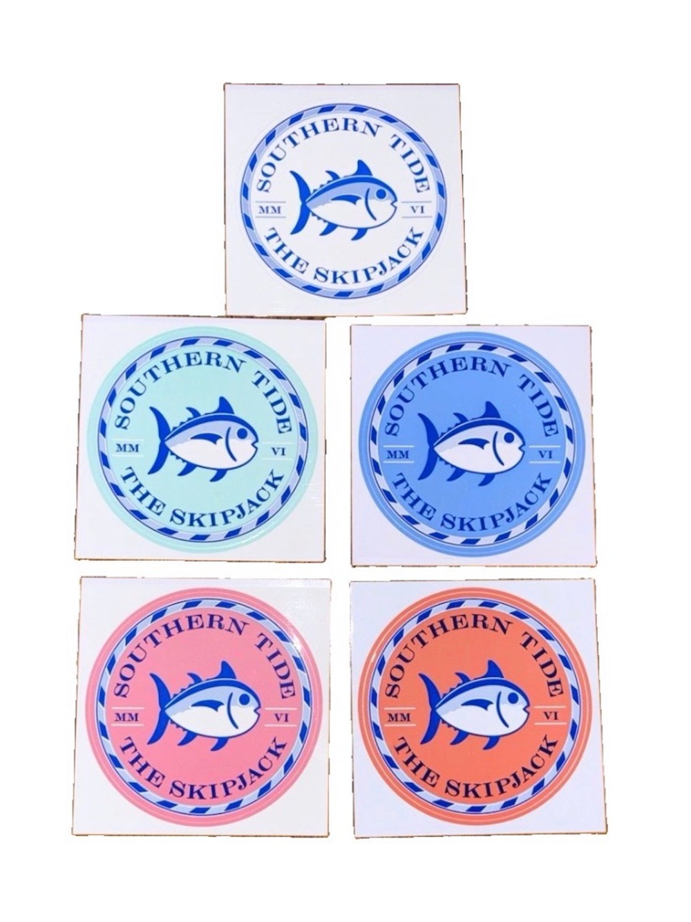 Southern Tide Skipjack Coaster Set in Blue, Teal, Pink, Coral